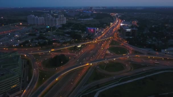 Gece Zaman Moskova Cityscape Aydınlatılmış Rating Kavşak Hava Panorama Rusya — Stok video