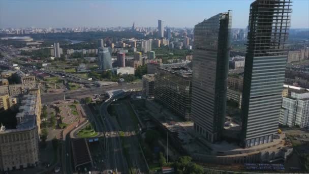 Moskou Moderne Stad Zonnige Dag Bouw Luchtfoto Panorama Rusland — Stockvideo