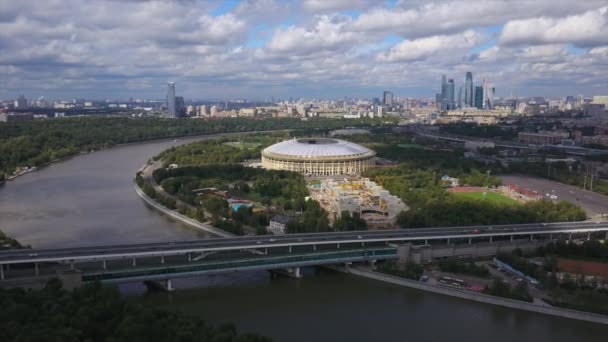 Moskau Stadt Flussbucht Luftaufnahmen Panorama Russland — Stockvideo