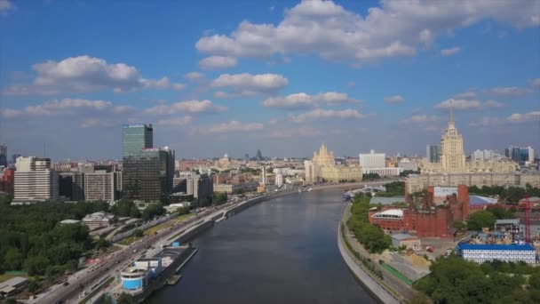 Giornata Sole Moscow Centro Città Fiume Panorama Aereo Russia — Video Stock