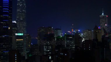 Gece Hong Kong cityscape panorama
