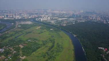 Moskova şehir nehir bay havadan görüntüleri panorama 4k Rusya 