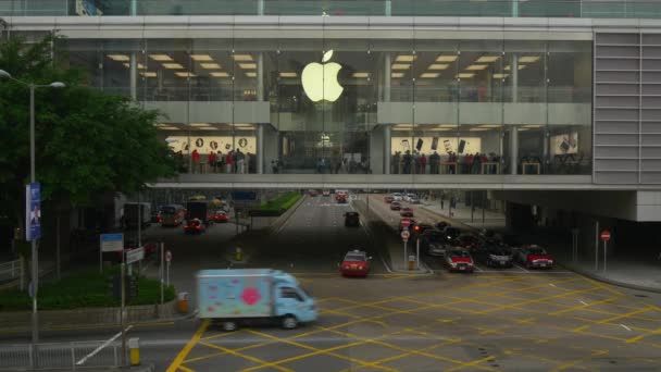 Day Time Hong Kong Traffic Street View Apple Store Front — Stock Video