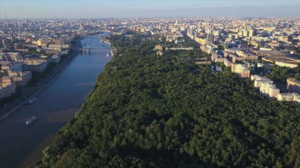 Coucher Soleil Moscou Paysage Urbain Célèbre Gorky Parc Riverain Panorama — Video