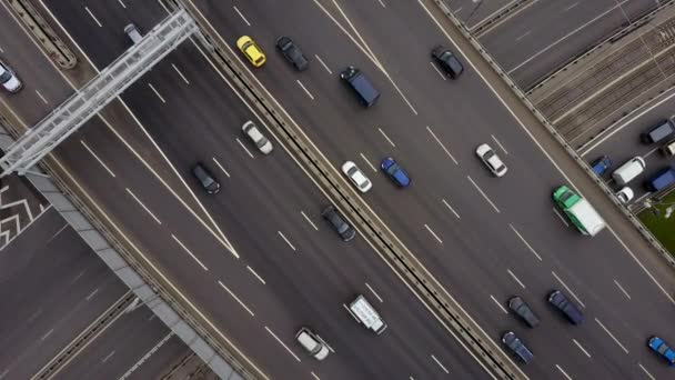 Moscow Ciudad Día Tiempo Tráfico Carretera Cruce Intersección Antena Panorama — Vídeos de Stock