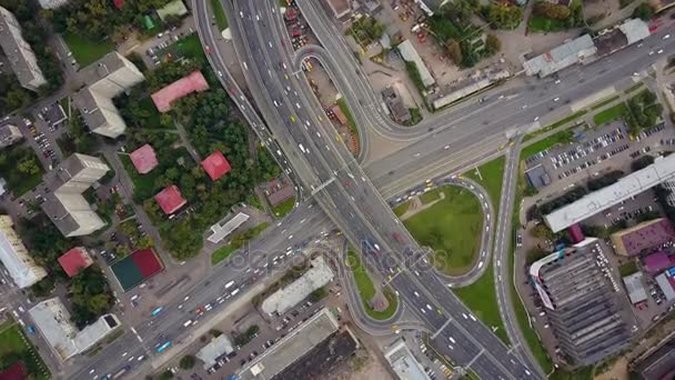 Moscow Ciudad Día Tiempo Tráfico Carretera Cruce Intersección Antena Panorama — Vídeos de Stock