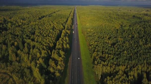 Journée Ensoleillée Tempête Ciel Circulation Route Panorama Aérien Belarus — Video