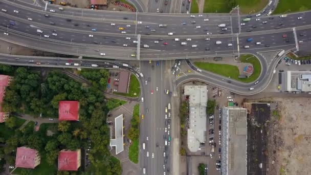 Moscow City Day Time Traffic Road Junction Ring Aerial Panorama — Stock Video