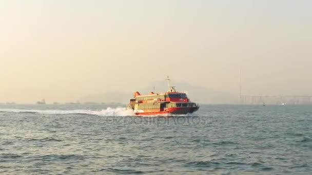 Sunset Time Hong Kong Kowloon Harbour Bay Traffic Boat Panorama — Stock Video