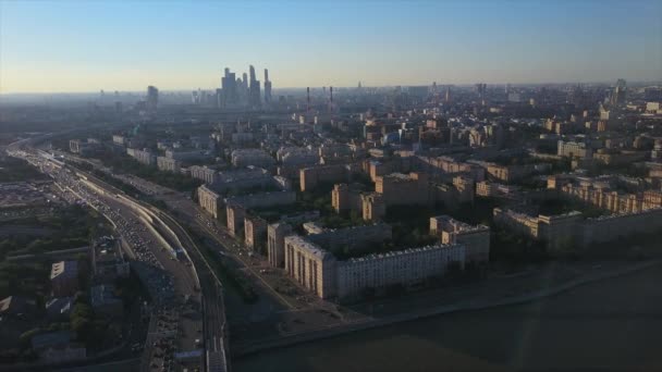 Moskva City Floden Bay Antenn Footage Panorama Ryssland — Stockvideo