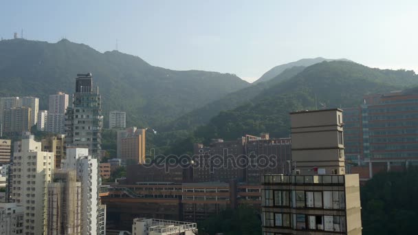 Slunečný Den Hong Kong Panoráma Žijící Blok Horské Panorama Číně — Stock video