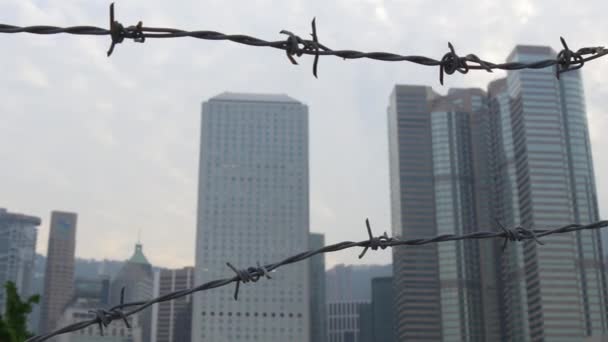 Nap Idő Hongkongi Ifc Épület Tetején Szögesdrót Megtekintése Panoráma Kína — Stock videók