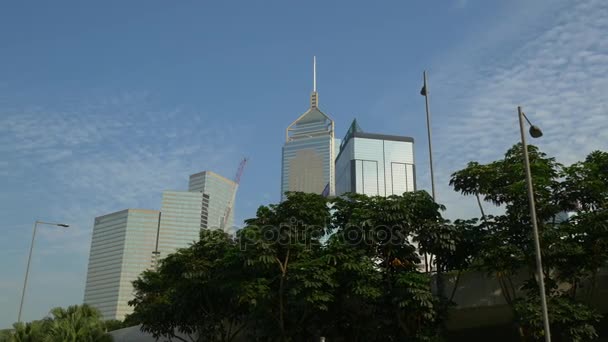 Słoneczny Dzień Hong Kong Centrum Blaty Przednia Panorama Chiny — Wideo stockowe