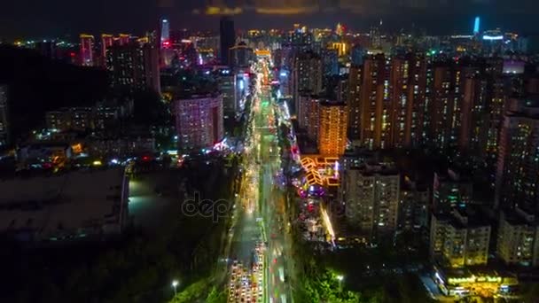 Período Noturno Iluminado Paisagem Urbana Wuhan Panorama Aéreo China — Vídeo de Stock