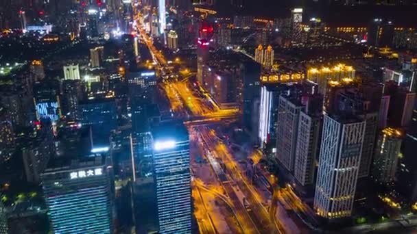 Noční Osvětlená Slavná Shanghai Pudong Panoráma Letecké Panorama Číně — Stock video