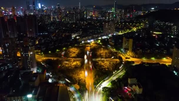 Nacht Verkeer Shanghai Stadsgezicht Luchtfoto Panorama China — Stockvideo