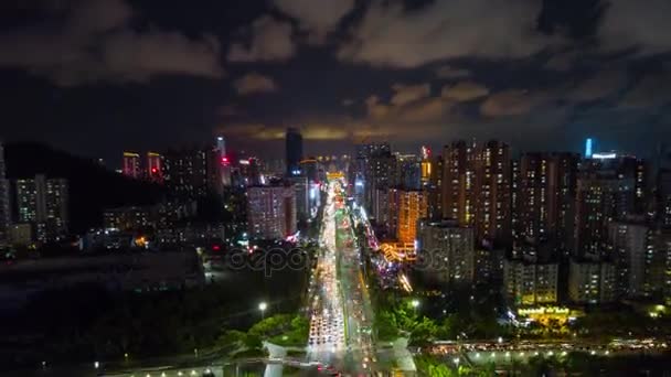 중국 밤 시간 조명 주 도시 교통 거리 사거리 공중 파노라마 4 k 시간 경과 — 비디오