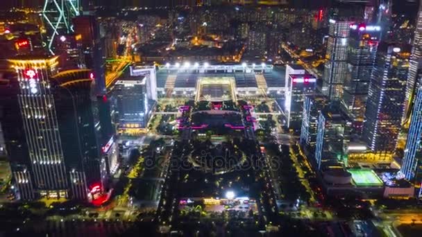 Natt Upplyst Berömda Shanghai Pudong Stadsbilden Antenn Panorama Kina — Stockvideo