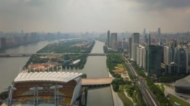 Gündüz vakti Guangzhou Endüstriyel Şehir Havası Panoraması. 4k zaman dilimi Çin porseleni