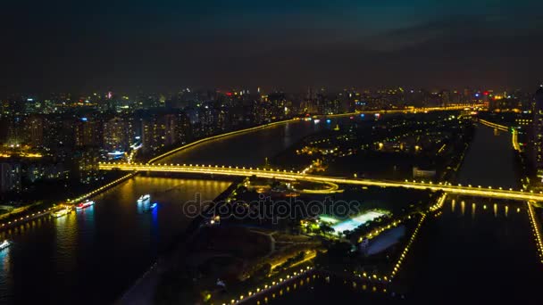 Night Time Guangzhou Industrial Cityscape Aerial Panorama Timelapse Footage China — Stock Video