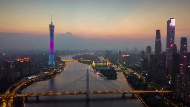 Noční Guangzhou Průmyslové Město Letecké Panorama Timelapse Video Porcelán — Stock video