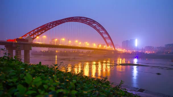 Night Time Illuminated Wuhan Cityscape Aerial Panorama China — Stock Video
