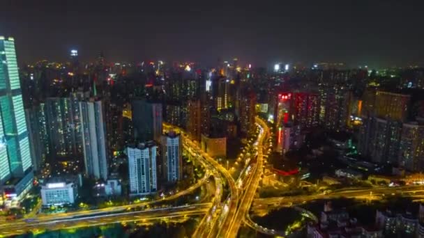 Notte Guangzhou Paesaggio Urbano Traffico Aereo Panorama Timelapse Filmati Cina — Video Stock