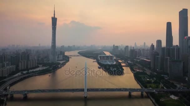 Day Time Guangzhou Industrial Cityscape Aerial Panorama Timelapse Footage China — Stock Video