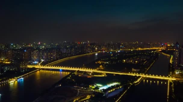 Notte Guangzhou Paesaggio Urbano Industriale Panorama Aereo Timelapse Filmati Cina — Video Stock