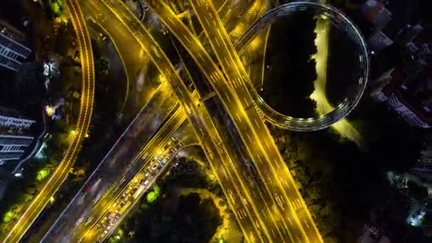 Tiempo Nocturno Guangzhou Paisaje Urbano Panorama Aéreo Tráfico Timelapse Metraje — Vídeos de Stock
