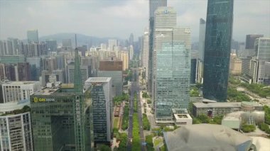 Gündüz vakti Guangzhou Endüstriyel Şehir Havası Panoraması. 4K Çin porseleni