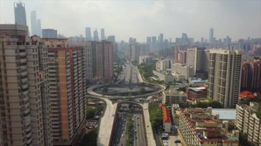 Gün zaman Guangzhou Rating cityscape hava panorama. 4 k timelapse görüntüleri Çin