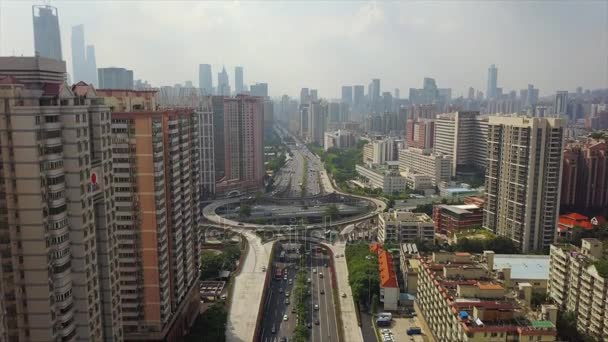 Hari Guangzhou Lalu Lintas Pemandangan Kota Panorama Udara Porselen Rekaman — Stok Video