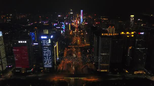 中国夜照らされた深セン都市景観 — ストック動画