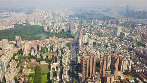 Giorno Guangzhou Paesaggio Urbano Industriale Panorama Aereo Filmati Cina — Video Stock