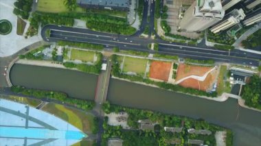 Gün zaman Guangzhou Rating cityscape hava panorama. 4 k timelapse görüntüleri Çin