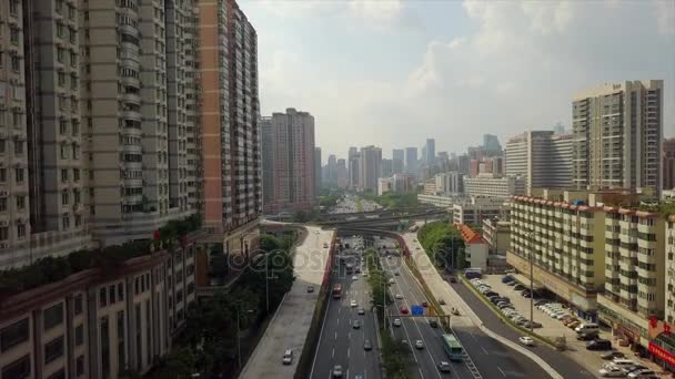 Hora Del Día Guangzhou Panorama Aéreo Paisaje Urbano Tráfico Timelapse — Vídeos de Stock