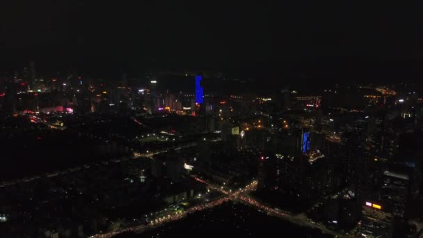 China night illuminated shenzhen cityscape — Stock Video
