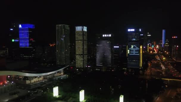 Çin gece ışıklı shenzhen cityscape — Stok video