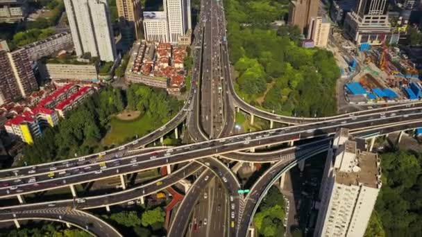 Dag Tijd Verkeer Shanghai Stadsgezicht Luchtfoto Panorama China — Stockvideo