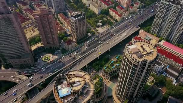 Day Time Traffic Shanghai Cityscape Aerial Panorama China — Stock Video
