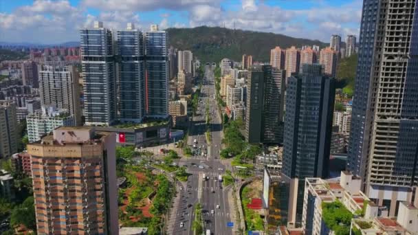 中国夜景照亮珠海城市交通街十字路口空中全景4k 延时 — 图库视频影像