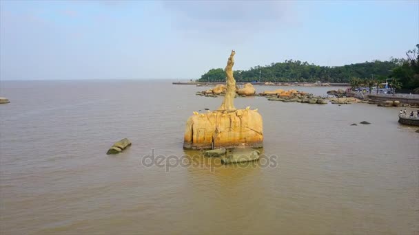 Tag Zeit Zhuhai Stadtbild Fischer Mädchen Denkmal Bucht Panorama China — Stockvideo