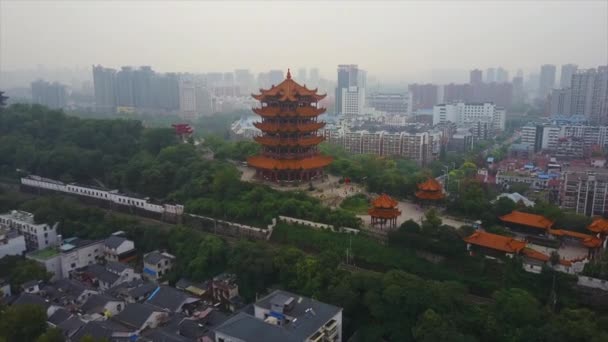 Gün Zaman Wuhan Cityscape Sarı Vinç Tapınağı Trafik Yol Hava — Stok video