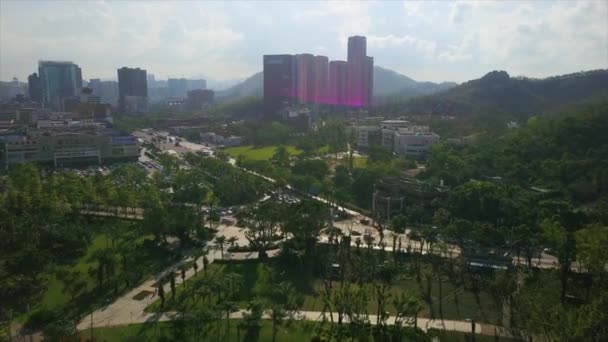 China noche tiempo iluminado zhuhai ciudad tráfico calle cruce antena panorama 4k lapso de tiempo — Vídeo de stock