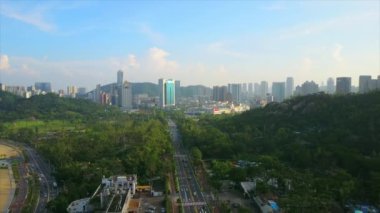 Çin gece ışıklı zhuhai şehir trafik sokak kavşak hava panorama 4k zaman atlamalı
