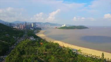 Çin gece ışıklı zhuhai şehir trafik sokak kavşak hava panorama 4k zaman atlamalı