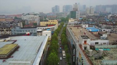 Gün zaman Wuhan city Rating hava üstten görünüm 4k Çin