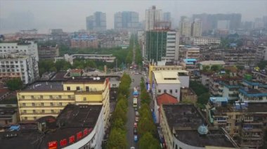 Gün zaman Wuhan city Rating hava üstten görünüm 4k Çin