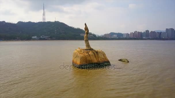 Dia Hora Zhuhai Cityscape Pescador Menina Monumento Baía Panorama China — Vídeo de Stock